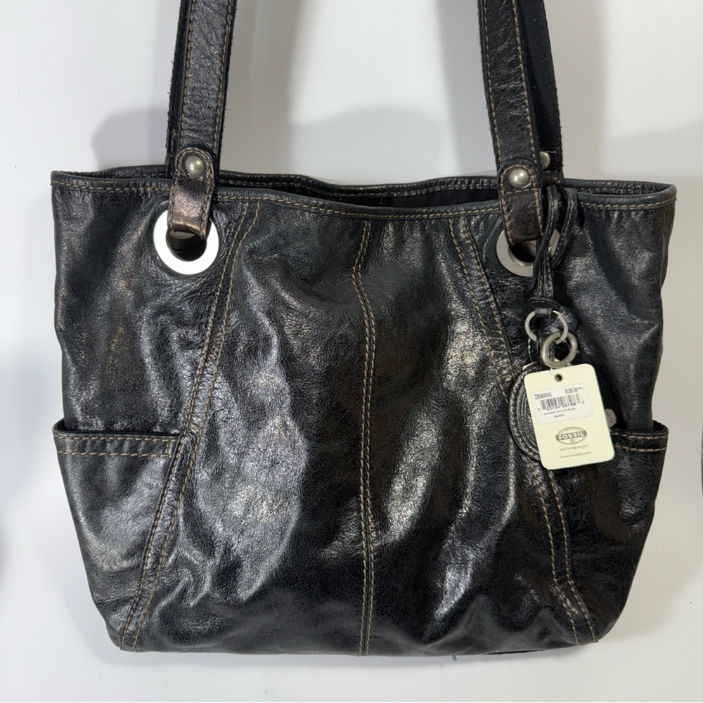 Fossil Black Leather Tote shoulder bag - Picture 2 of 14